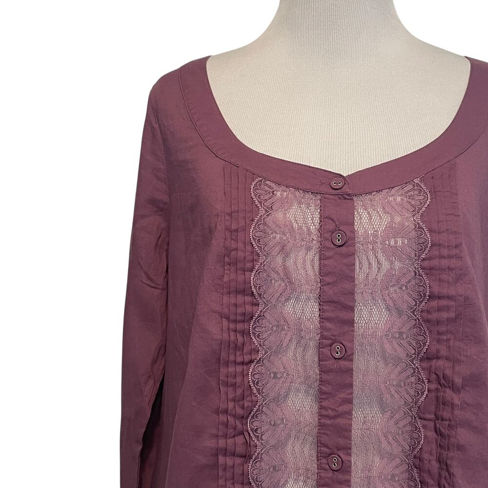 Free People Pintucked Button Top Womens Large Dusty Purple Lacy Cotton Blouse - Picture 3 of 9